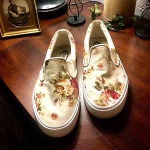 Beige flower covered (Vans like slip on) shoes